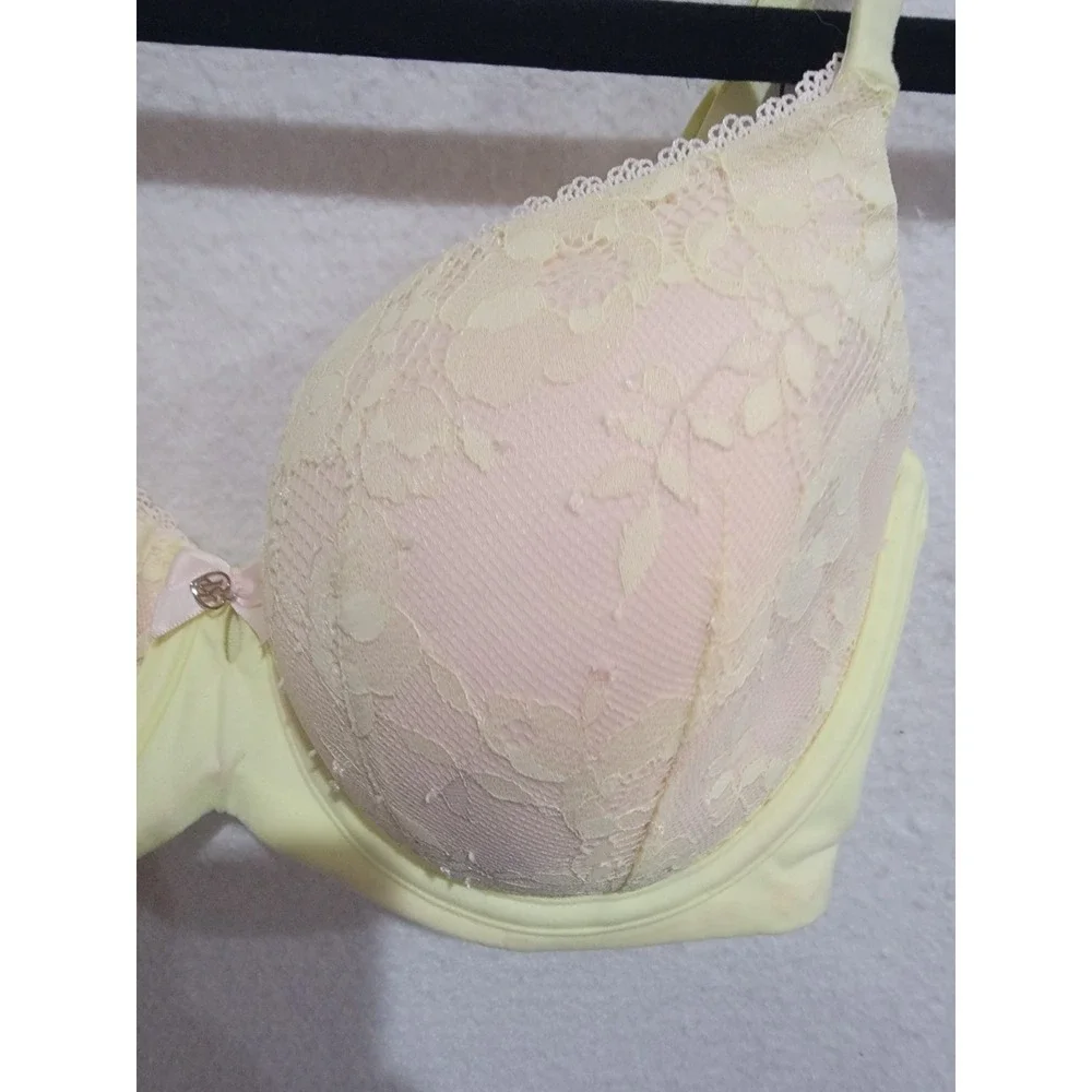 Victoria's Secret Body by Victoria Lined Demi Bra 32DDD Yellow Floral Lace‎ NWT